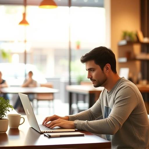 A customer working on a laptop while enjoying a coffee at The Daily Grind.