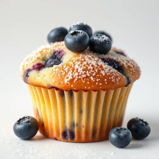 A delicious blueberry muffin topped with sugar.