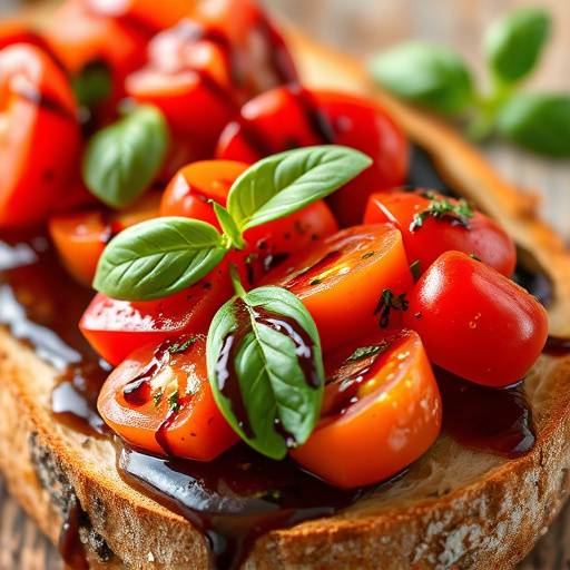 Classic tomato bruschetta with fresh basil and balsamic glaze.