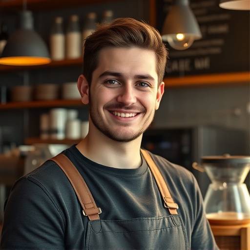 Portrait of Ben Carter, the head barista at The Daily Grind.