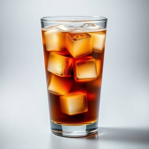 Refreshing iced coffee in a clear glass with ice cubes.